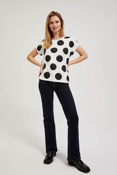 Bluzka w duże kropki z okrągłym dekoltem biała 