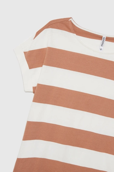 Bluzka w paski z krótkimi rękawami beżowa