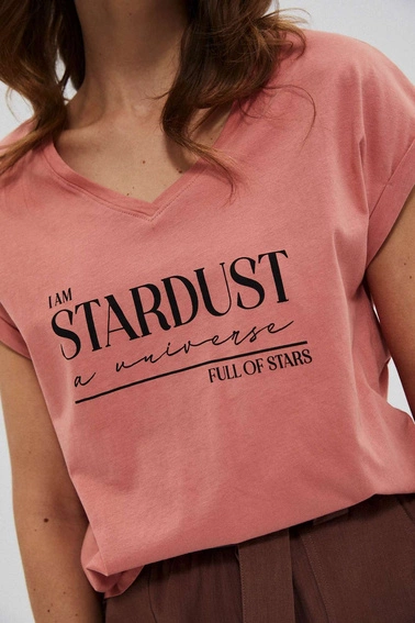 Bawełniana bluzka z nadrukiem ceglasta