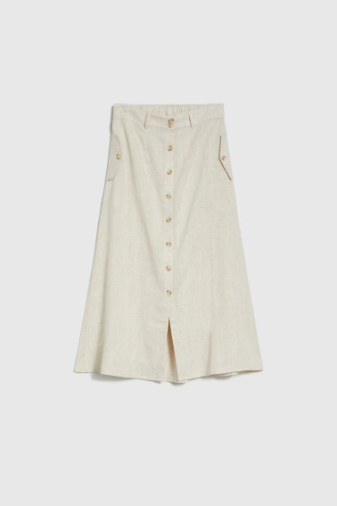 Lniana spódnica midi beżowa