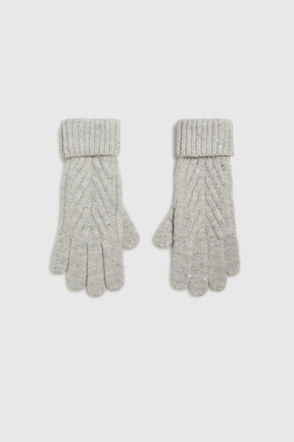 Ciepłe rękawiczki ozdobione cekinami szare