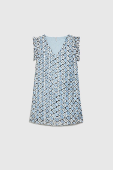 Wzorzysta sukienka z wiskozy niebieska