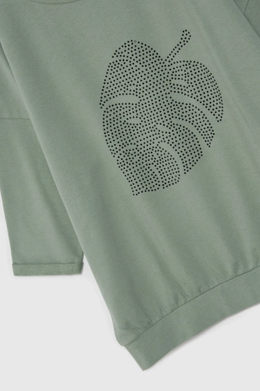 Bawełniana bluza z rękawami 3/4 oliwkowa