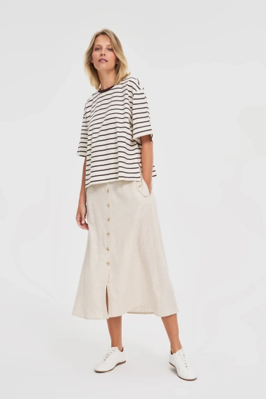 T-shirt oversize w paski brązowy