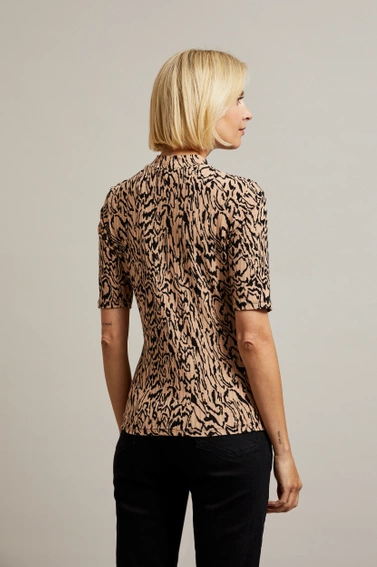 Dopasowana bluzka w zwierzęcy wzór brązowa