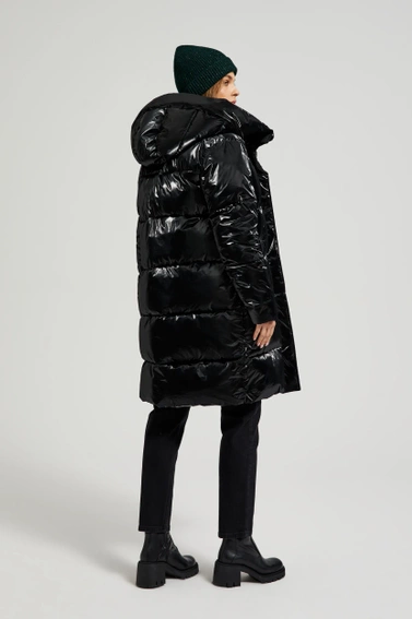 Długa kurtka z kapturem czarna 