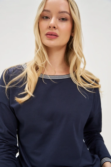Bawełniana bluzka z długimi rękawami granatowa