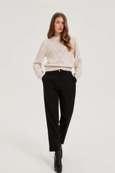 Sweter z bufiastymi rękawami beżowy