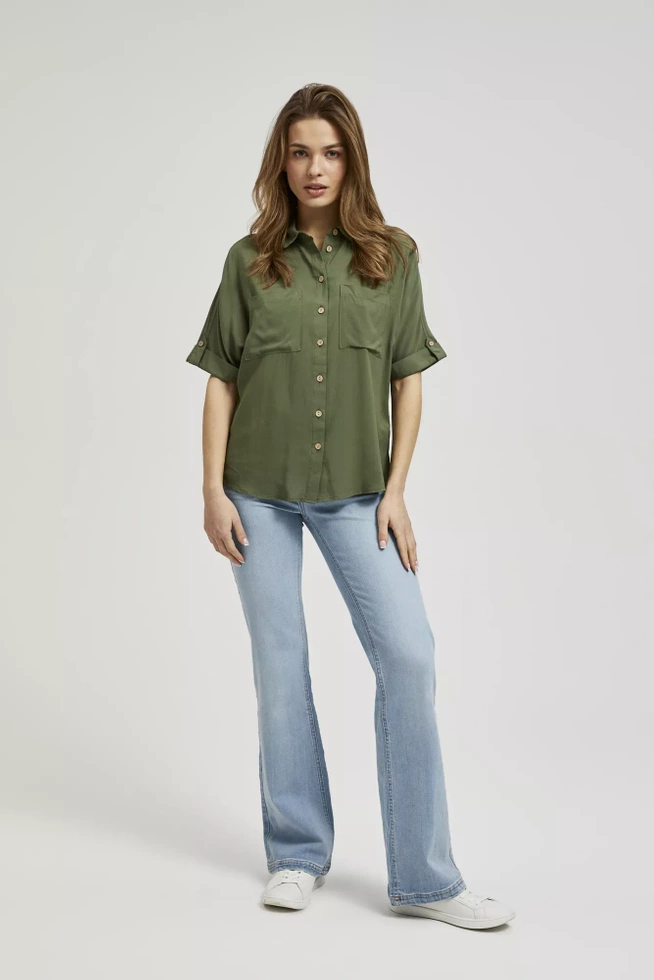 Koszula z krótkim rękawem i kieszeniami khaki