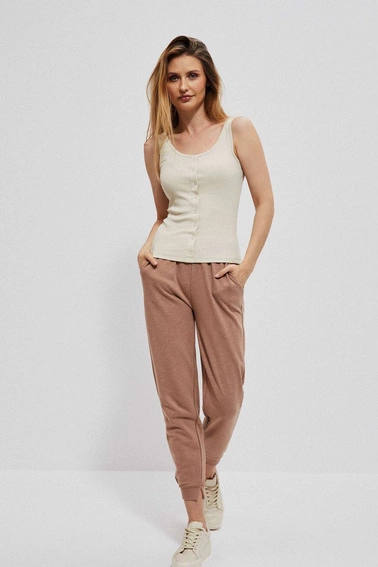 Bawełniany top na ramiączkach piaskowy