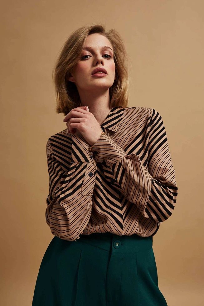 Koszula w paski ciemnobeżowa