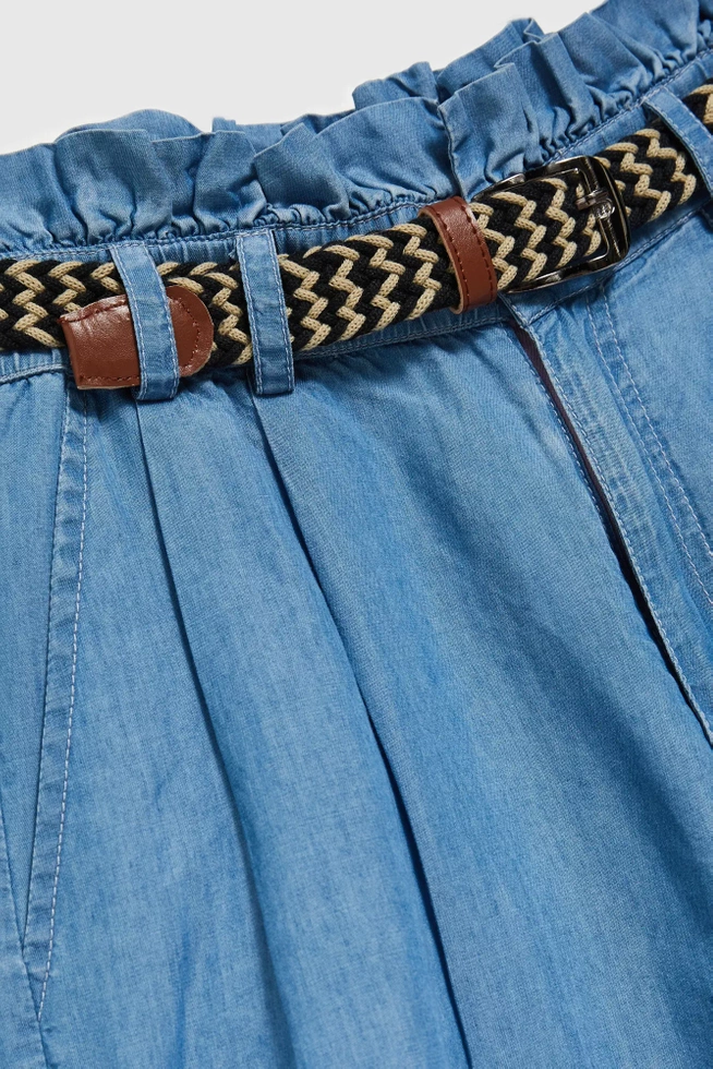 Szorty z marszczeniem w talii i paskiem niebieskie