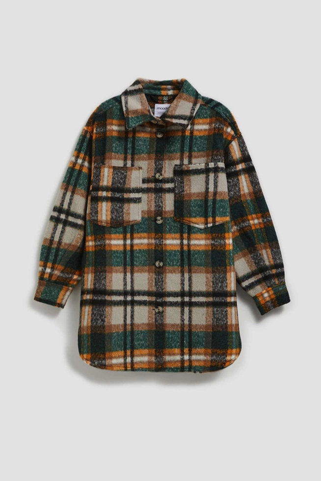 Koszulowa kurtka w kratę ciemnobeżowa