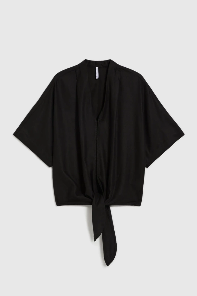 Wiskozowo-lniana koszula czarna