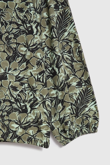 Bluzka w kwiaty oliwkowa