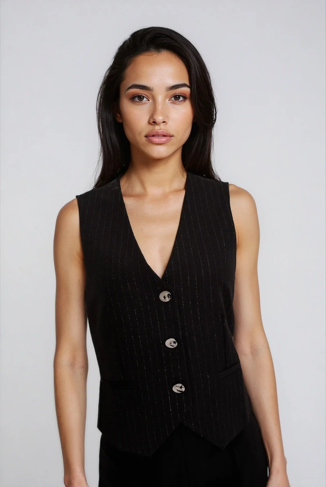 Kamizelka z ozdobnymi guzikami czarna