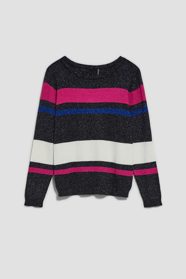 Dopasowany sweter w paski z metaliczną nitką czarny