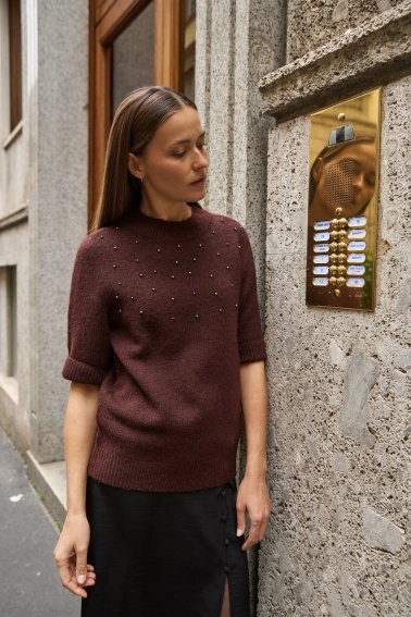 Sweter z krótkimi rękawami burgundowy