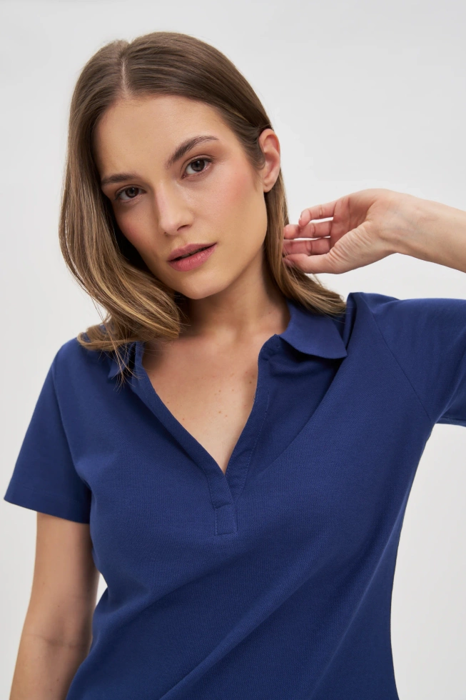 Bawełniana bluzka z kołnierzykiem granatowa