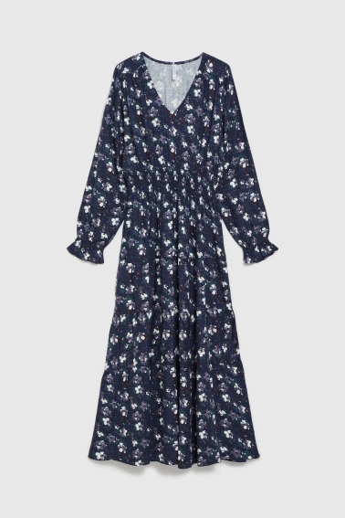 Wiskozowa sukienka w kwiaty granatowa 