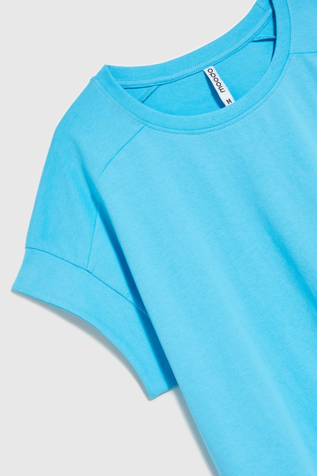 Gładka bluzka z okrągłym dekoltem turkusowa