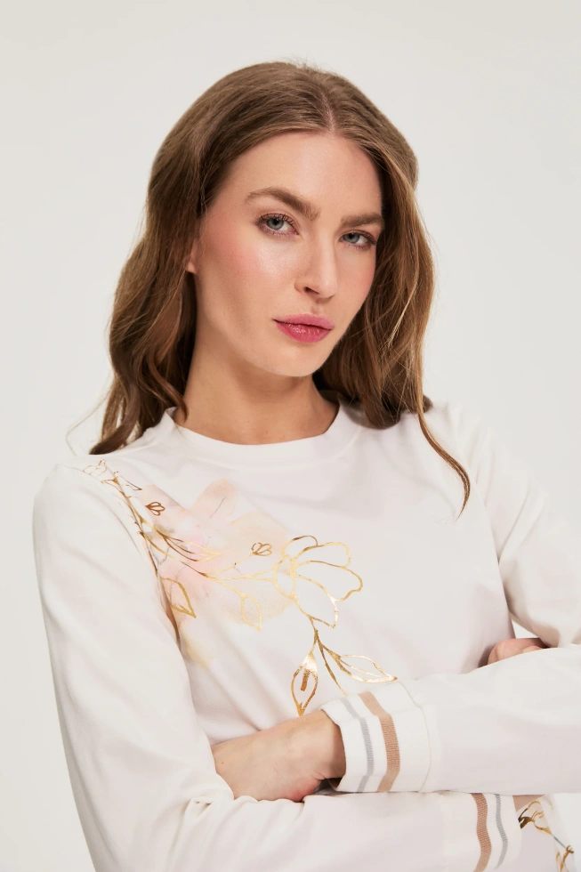 Bawełniana bluzka z nadrukiem biała