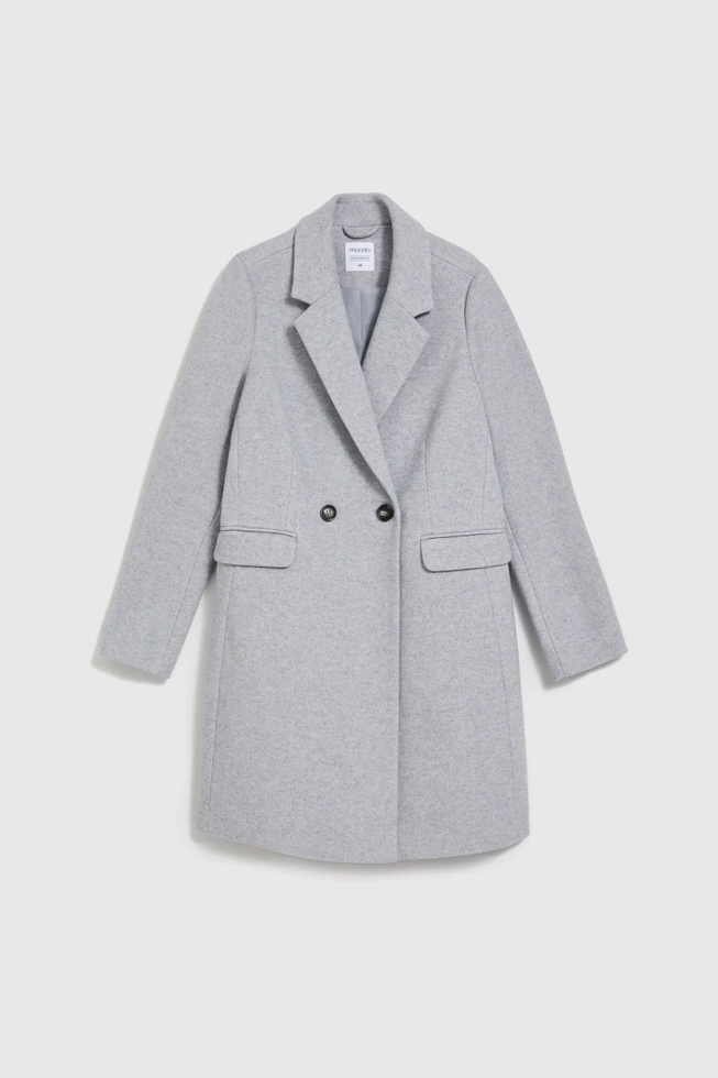 Prosty płaszcz zapinany na guziki szary