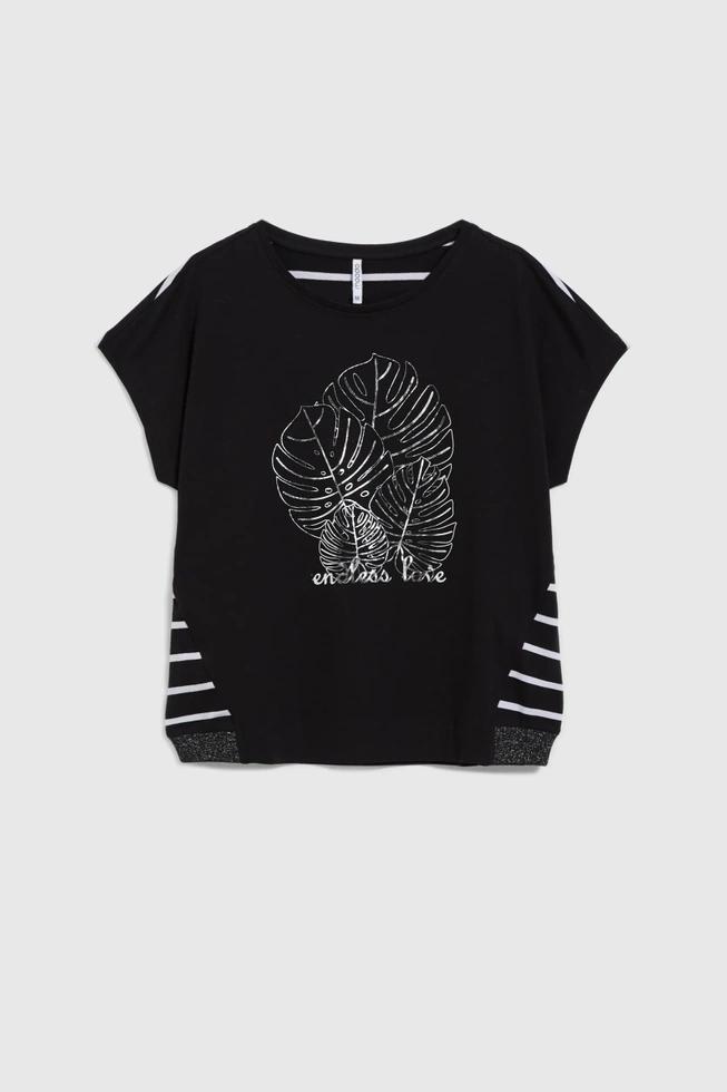 Bluzka z bawełny z printem czarna