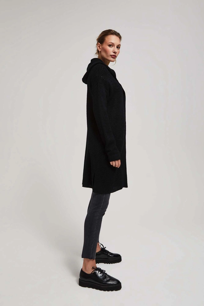 Długi kardigan z kieszeniami czarny