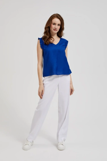 Koszula z falbanką na ramionach niebieska