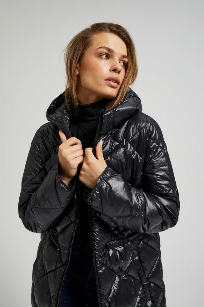 Pikowana kurtka ze ściągaczem czarna