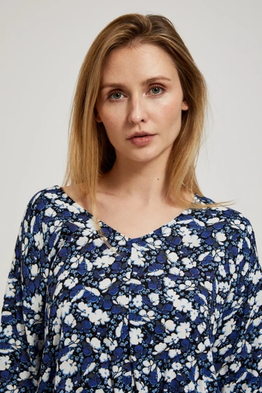 Koszula w kwiaty z wiązaniem niebieska 