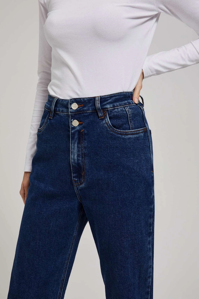 Jeansy wide leg zapinane na podwójne guziki granatowe