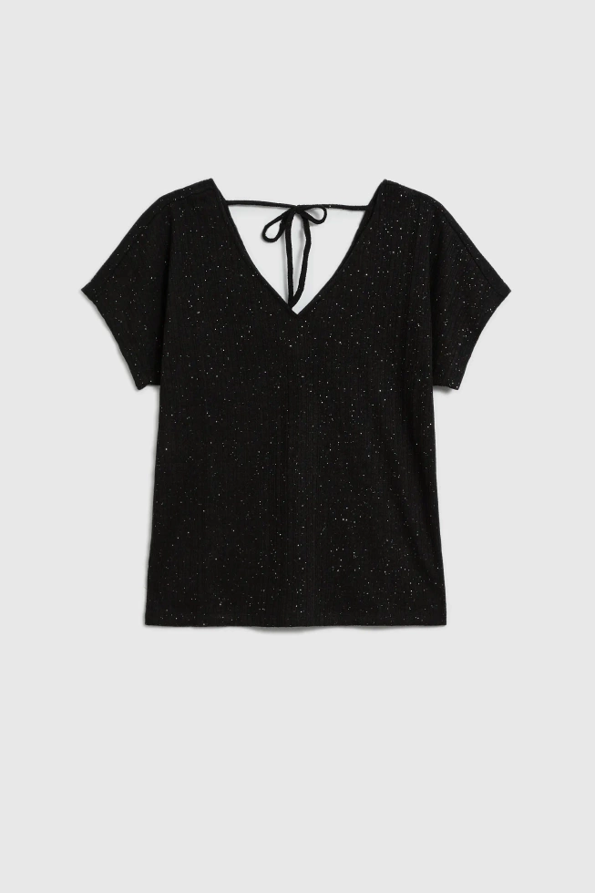 Błyszcząca bluzka z wiązaniem na plecach czarna