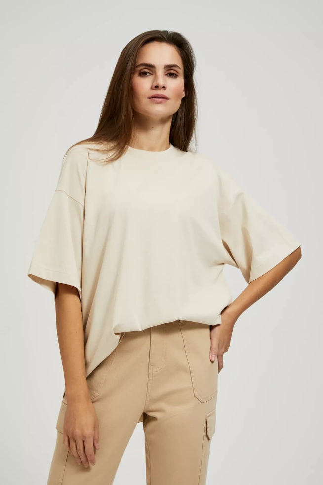 Bluzka oversize z okrągłym dekoltem beżowa