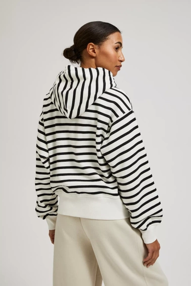 Bluza w cienkie paski z kapturem zapinana na zamek czarno-biała