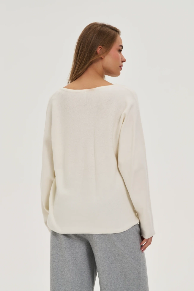 Sweter z dekoltem w serek ecru