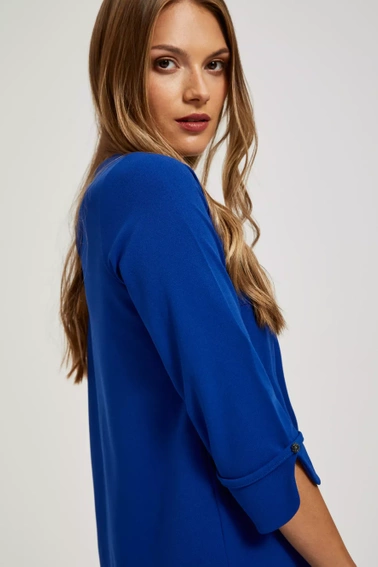 Trapezowa sukienka z rękawami 3/4 niebieska