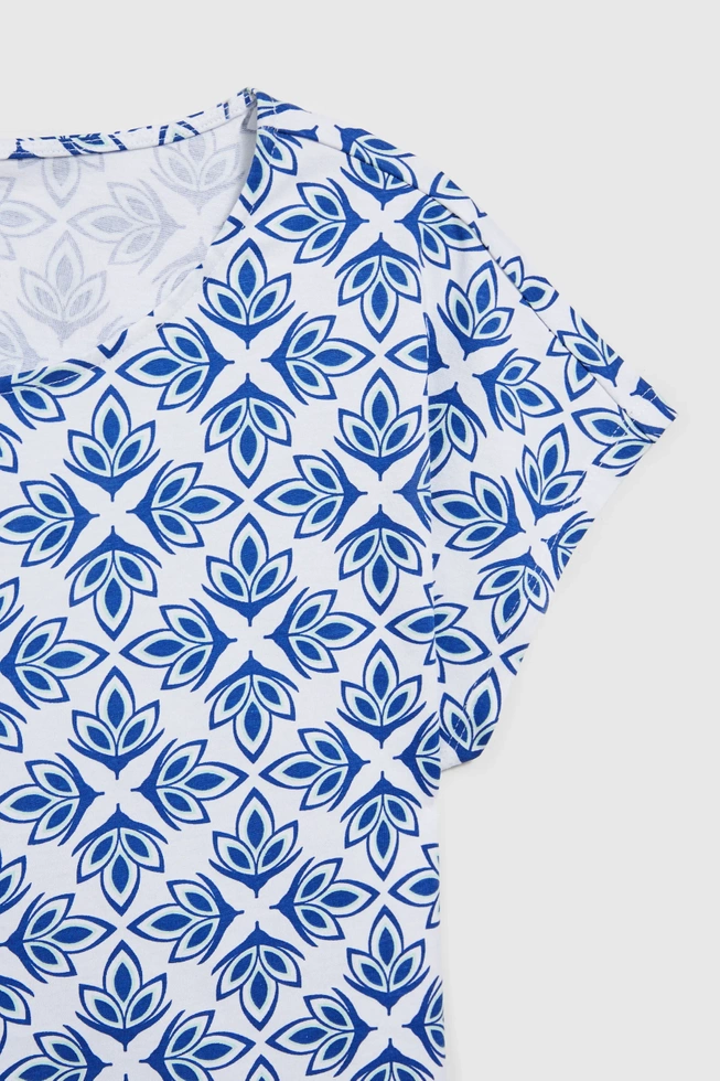 Wzorzysta bluzka z krótkimi rękawami biała