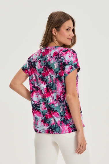 Wzorzysta bluzka fuksjowa