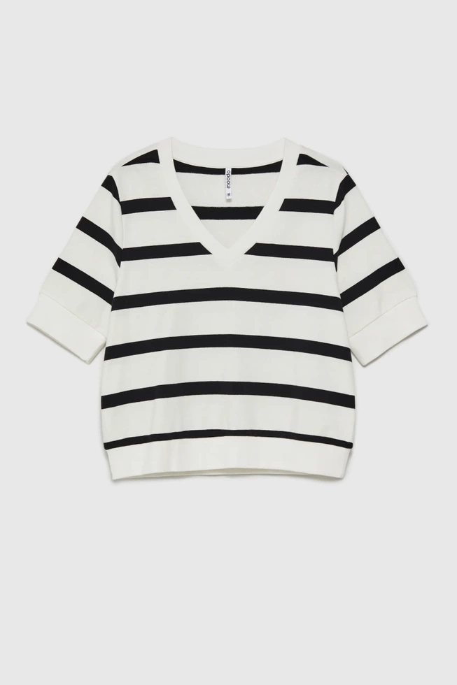 Bluza w paski z krótkimi rękawami czarno-biała