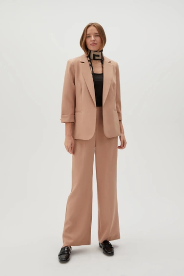 Eleganckie spodnie w kant jasnobrązowe