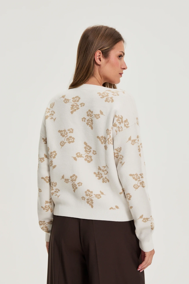 Kardigan w kwiaty beżowy