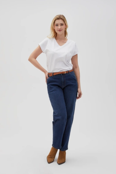 Jeansy z prostymi nogawkami i z paskiem niebieskie