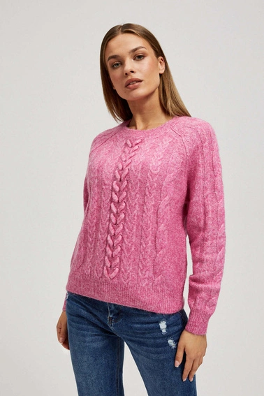 Sweter z ozdobnym splotem fuksjowy