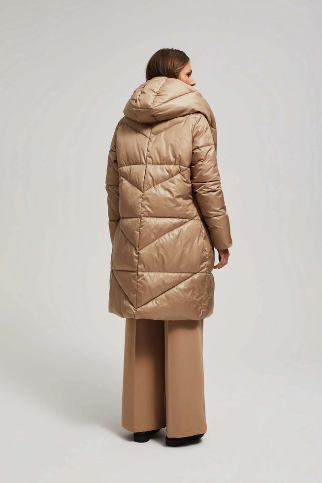 Długa kurtka z kapturem ciemnobeżowa