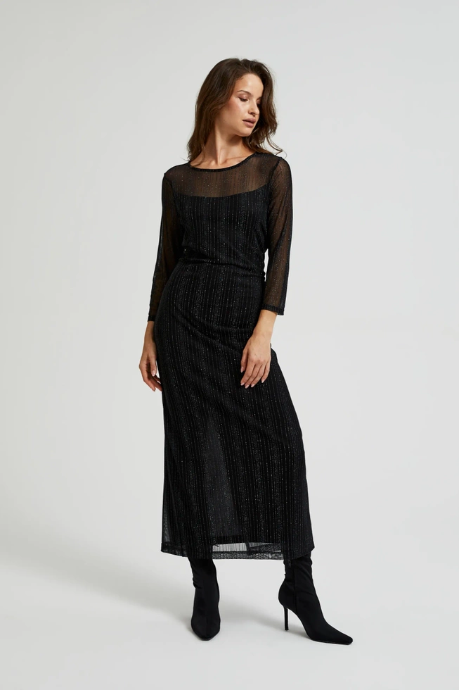 Sukienka maxi z metalizowaną nitką czarna