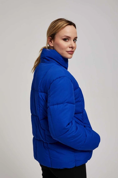 Krótka pikowana kurtka z kapturem ciemnoniebieska