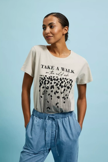 T-shirt z nadrukiem beżowy