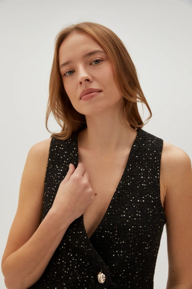 Kamizelka z ozdobym guzikiem czarna